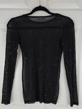 Allchic Witchy Whimsigoth Celestial Sparkle Sheer Long Sleeve Top Size Small